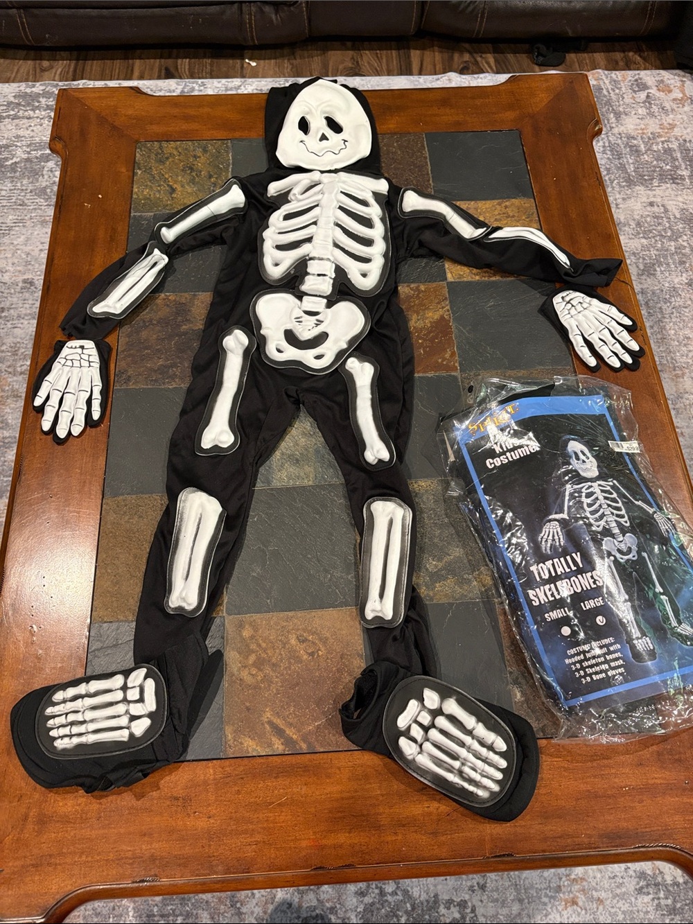 Spirit Black and White Kids Skeleton Costume with Hood and Gloves size large kid